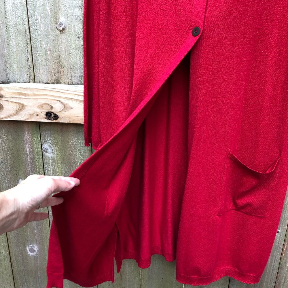 J. Jill Wool Blend Cardigan Size 2X Red Button Front Side Slits Patch Pockets - Picture 8 of 14